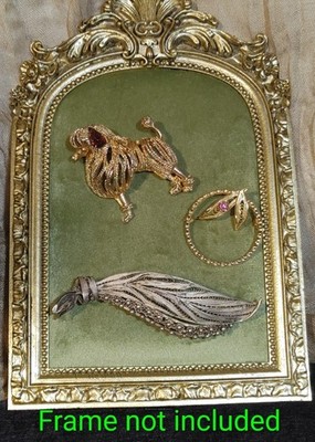 Vintage Brooch Lot 3x Goldtone Poodle Dog Leaf Filagree Silvertone Feather Pin