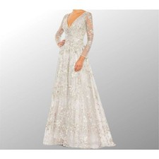 MAC DUGGAL EMBELLISHED WRAP OVER ILLUSION LONG SLEEVE A LINE IN PATEL MULTI 2040