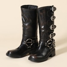 Women Knee High Riding Boots Slip On Motorcyc...