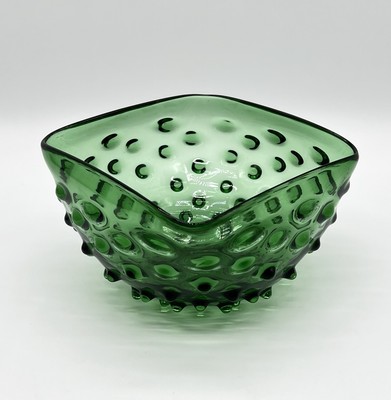 Vetro Verde di Empoli Glas Schale Vintage 1960er grün Bubble Noppen Murano Italy