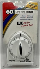 Lux Minute Minder Long Ring Timer Mechanical White 60 Min World’s Favorite Timer