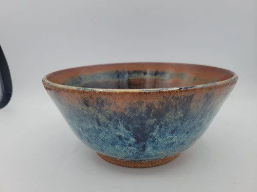 Graber Vintage 8" Hand Turned Studio Art Pottery Stoneware Bowl Blue Brown