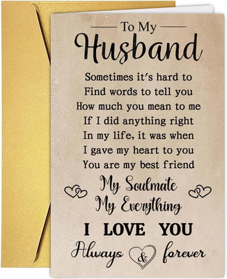 Sweet Birthday Card Gift for Husband, Romantic Wedding Anniversary Card for Husb