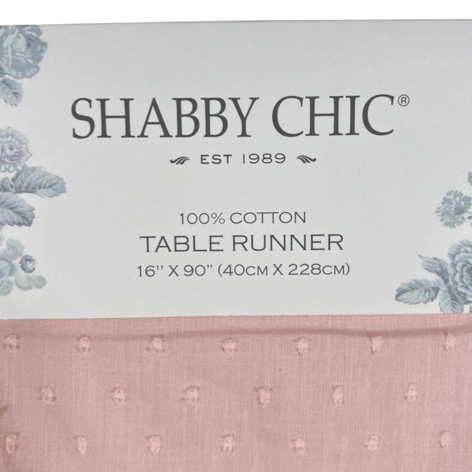 SHABBY CHIC Pink Table Runner Eyelet Lace Trim w Ruffles 16x90” Farmhouse - Image 4 of 4