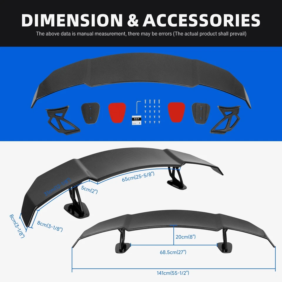 55-дюймовый задний спойлер на багажник крыло в стиле GT из углеродного волокна для седана VW Volkswagen Jetta - Изображение 2 из 4
