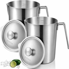 2 Pcs 1 L/32 oz Large Stainless Steel Pitcher with Lid Metal Measuring Cup