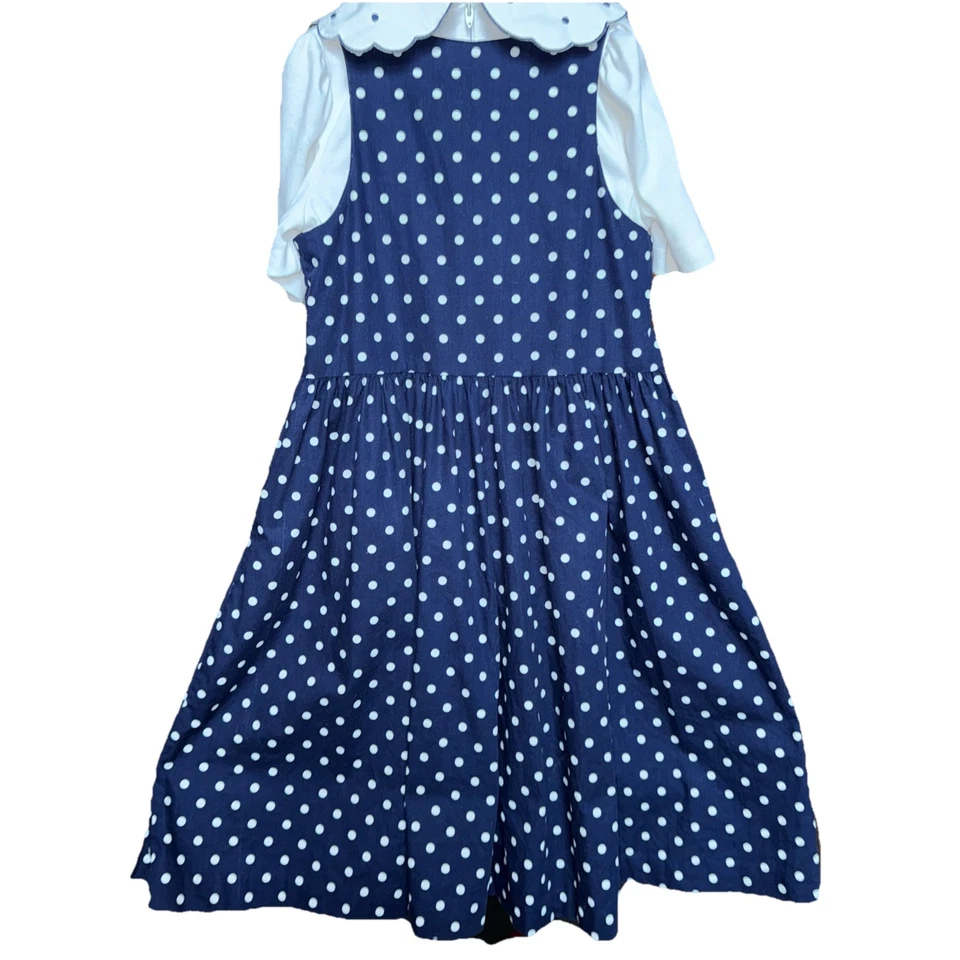 Hartstrings Girls Jumper Dress Size 8 Polka Dot Blue Flowers School Vintage - Image 4 of 4