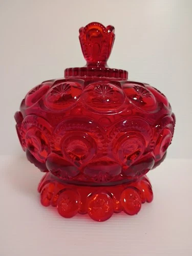 LE Smith Moon & Stars Red Footed Pedestal Compote Dish 6.5"Tall 5.75"Dia PERFECT