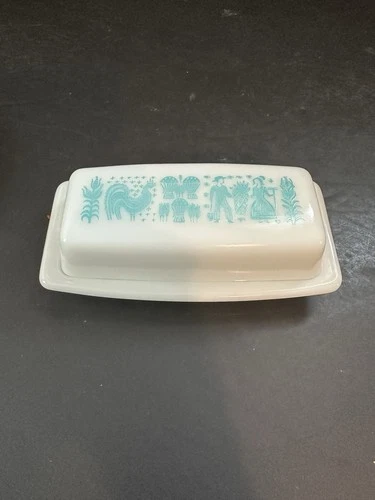 Vintage Pyrex Butterprint Turquoise Amish Butter Dish w/Lid