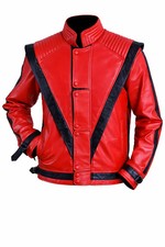MICHAEL JACKSON MJ THRILLER RED REAL SHEEPSKIN LEATHER JACKET