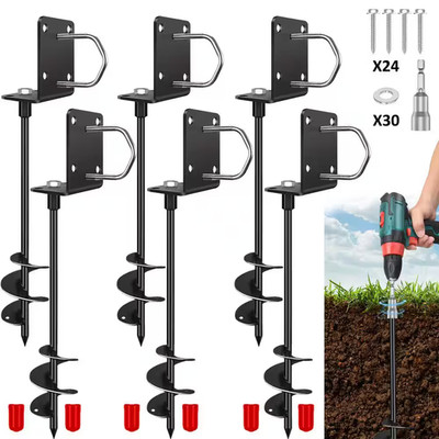 17 In. Heavy-Duty Ground Anchor, 6 Piece Multi-Purpose Trampoline Stakes, Mobile