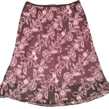 Vintage Pink Brown Floral Mesh Midi Skirt Large Y2K Fairycore Lettuce Hem