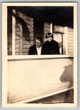 Vtg B&W Snapshot Woman And Girl On Porch With Shadow 1920s