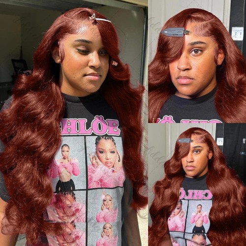 250% 30 32 Inch Brazilian 33# Auburn Reddish Brown 13x4 Hd Lace Front Wigs - Picture 2 of 16