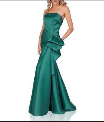 Terani Couture Green Strapless Satin Formal Ball Gown Long Dress Size 8
