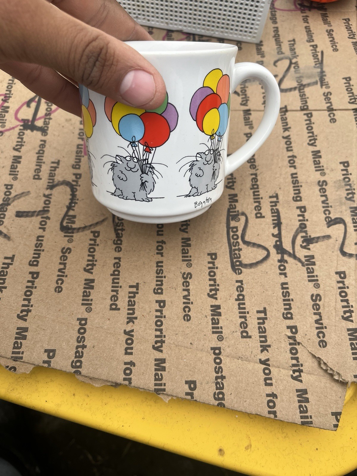 Vintage Sandra Boynton Coffee Mug Cup Bunches of Colorful Balloons Birthday