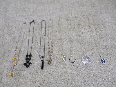 SAQ Avon Necklace Jewelry Lot Of 8 Yellow Black Clear Blue Stone Pendant Lobster