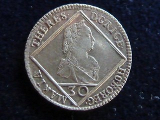 30 Kreuzer 1749 HA Tirol Maria Theresia Silber ! Erhaltung vz !! RRR