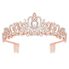 Rose Gold Crystal Tiara Crown Headband Women Bridal Wedding Prom Birthday Party