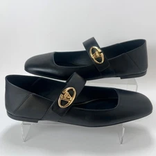 Valentino Garavani Locker VLogo Mary Janes Black Leather Flats Women Size 39 US9