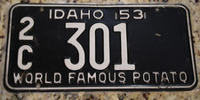 1953 Idaho License Plate - 100% original - Low Number Canyon County #301