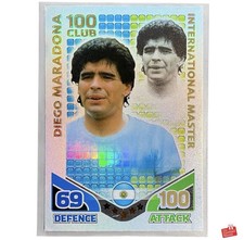 Vintage Topps 2010 Match Attax Argentina 100 Club Diego Maradona Refractor Card.