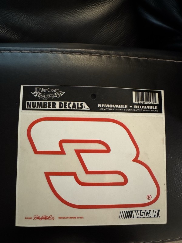 WinCraft NASCAR #3 Number Decal Removable Reusable White/Red/Black 2000