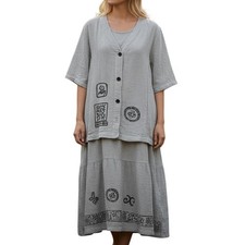 Country Wear 2000 Casuals Dress Set Womens 3X Gray Rayon Lagenlook Artsy 2pc