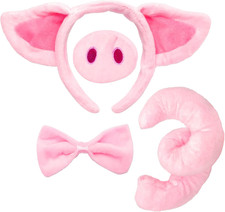 Pig Costume Set,Pig Ears Headband,Tail,Nose,Bow Tie,Animal Fancy Costume Accesso