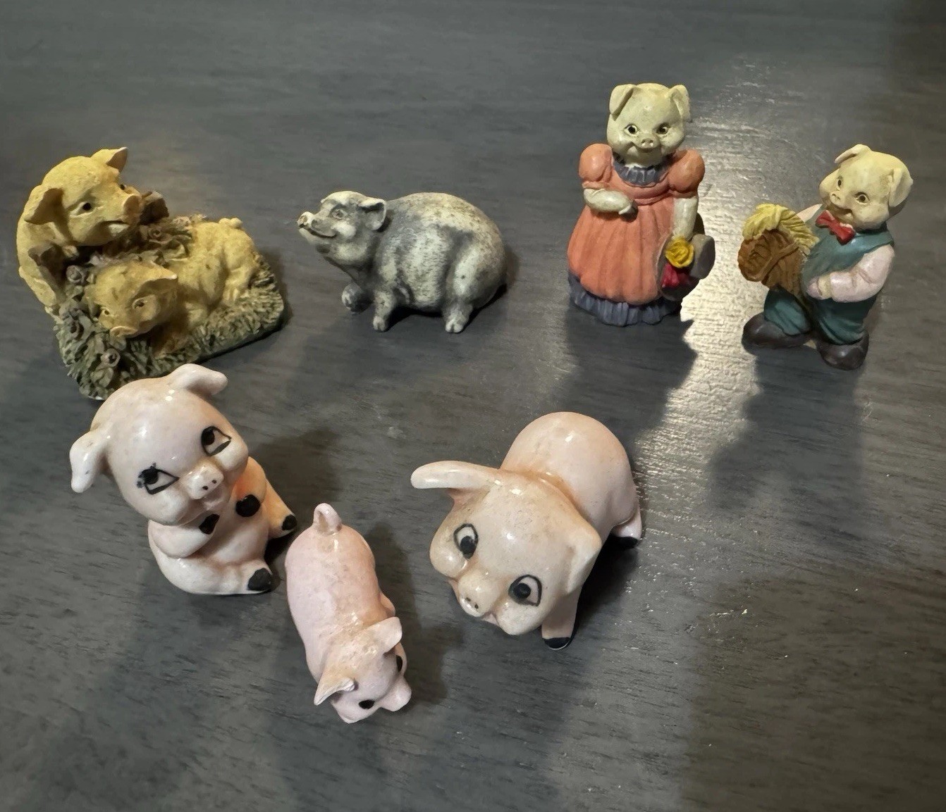 Lot of 7 Vintage Pig Figurines – Mixed Styles, Adorable & Unique