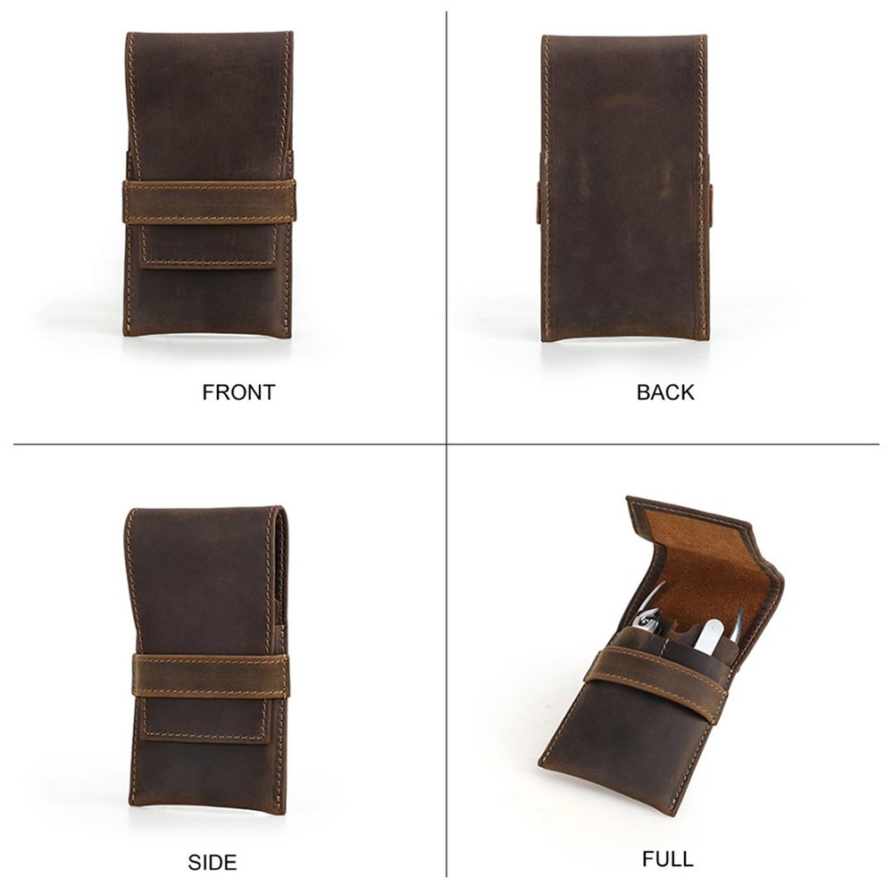 Genuine Leather Nail Clipper Manicure Case Travel Tweezer scissors Makeup Bag