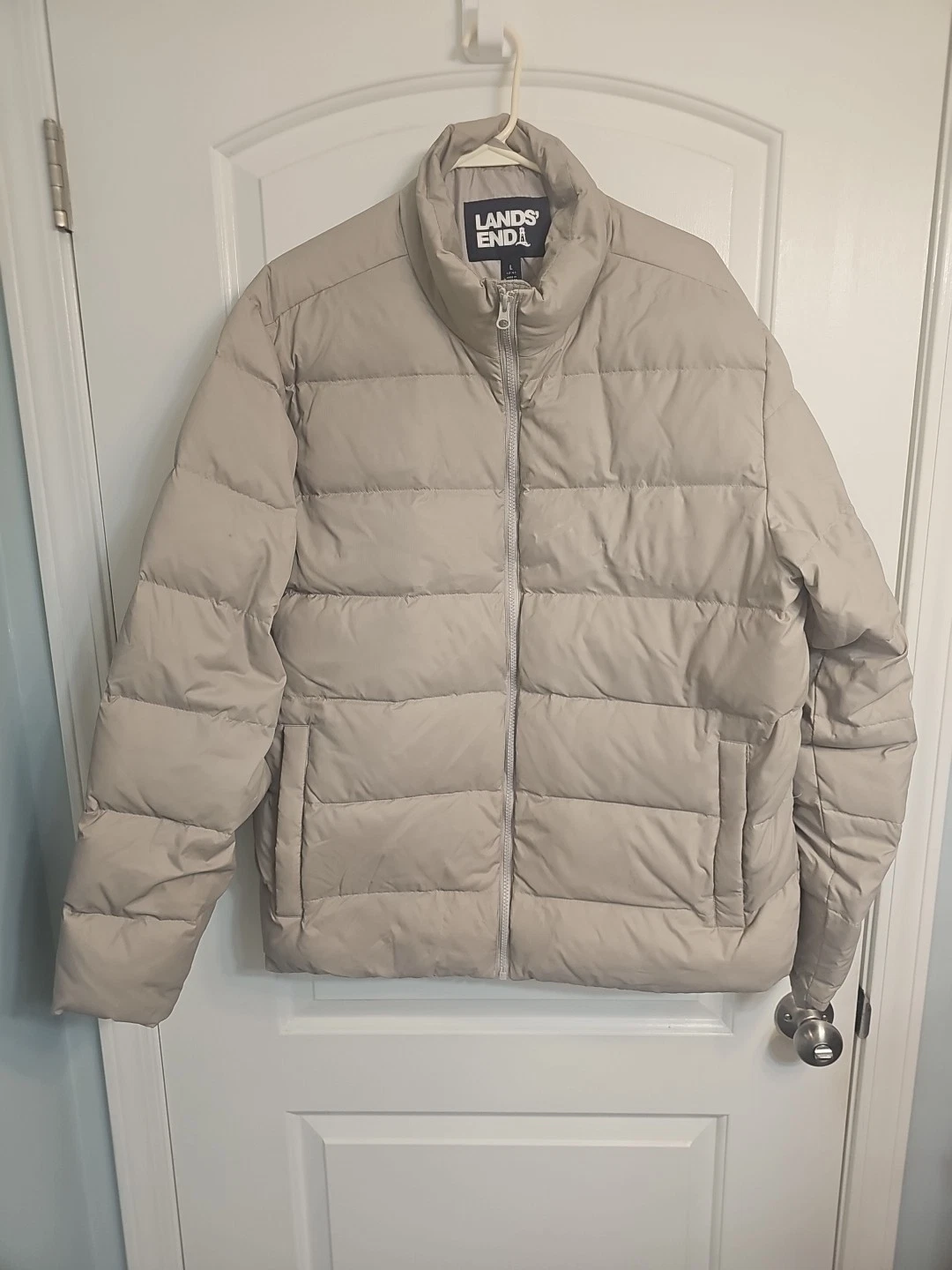 Lands End Jacket Men’s L Gray Puffer Down Insulated Puffer Coat Jacket Outdoor