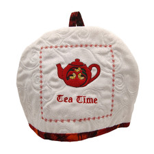 Handmade Tea Time Teapot Cozy Cover Warmer White Matelasse Scroll Embroidered