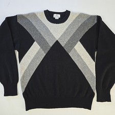 VTG Neiman Marcus 100 Scottish Cashmere Sweater Mens L Geometric Black  Gray