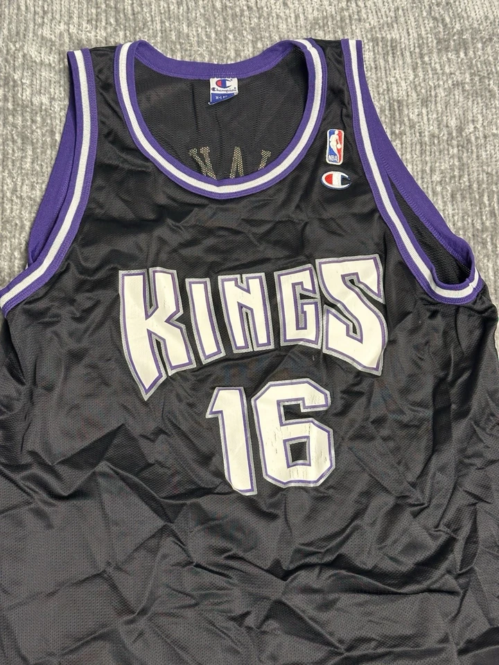 Camiseta deportiva Sacramento Kings Champion Stojakovic #16 negra púrpura XL 48 nailon rara Foto 3 de 4