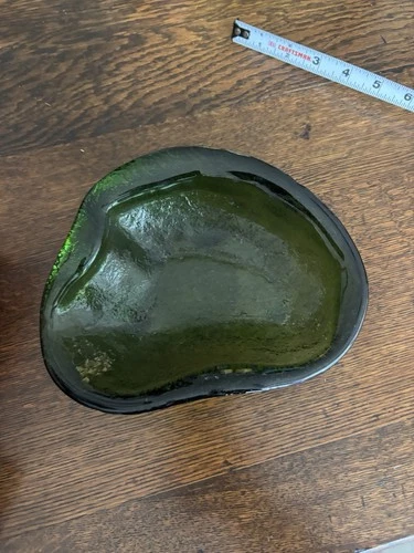 Vintage MCM Blenko Green Glass Ashtray Dish Bowl Amoeba Kidney Free Form Retro