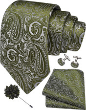 3.15"  8cm  Mens Tie and Lapel Pin Paisley Necktie Hankerchief Cufflinks Set for
