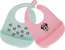 Disney 2-Pack Unisex Baby Toddler Silicone Bibs with Food Catcher, Soft...