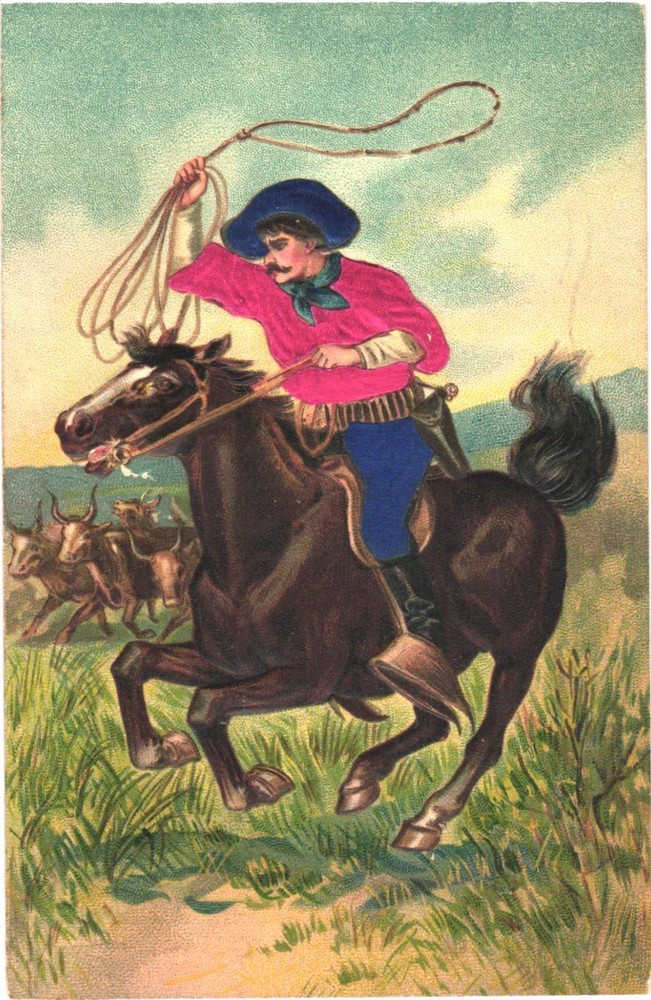 Cowboy with Lasso Cowboy on Horseback Cowboy Western Embossed Vintage Postcard