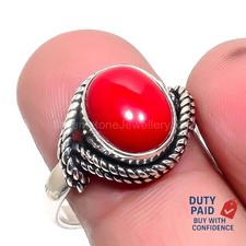 Christmas Deal Sterling Silver Genuine coral Wedding New Statement Ring Size 8.5