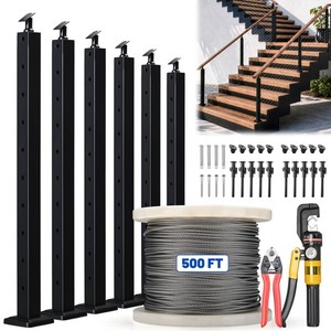 Yescom Complete Stair Railing Kit Stair Post with 1/8 Cable Hardware & Tools