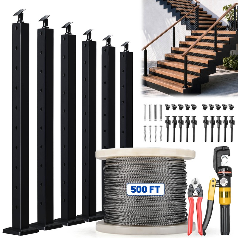 Yescom Complete Stair Railing Kit Stair Post with 1/8 Cable Hardware & Tools