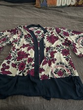 LuLaRoe Aurora Bell Sleeve Kimono L Navy Magenta Floral