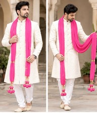 Men Stole Indian Handmade Velvet Wedding Dupatta Pink Traditional Scarves
