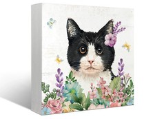 Cat Decor,Cat Lovers Gift,Cats Home Room Decor,Floral Wood Signs for O...