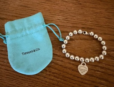 Return To Tiffany 8 mm Bead Balls Bracelet With Medium Size Heart Tag 7.5
