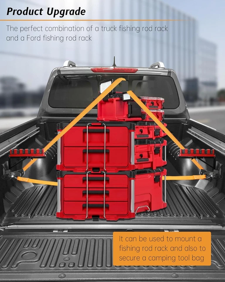 Soporte de caña de pescar con cama de camión para Ford F150 F250 F350 F450 2015-2025 Foto 3 de 4