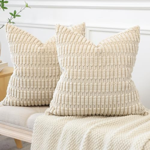 Pack of 2 Corduroy Soft Decorative Throw Pillow 18" x 18" (Pack of 2) Beige - Picture 4 of 7