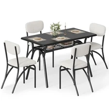 5pcs Dining Table Set ,Kitchen Marble Table and 4 Chairs Modern for Small Space
