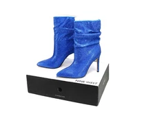Nine West Jenn 2 Women's Stiletto Heel Ankle Boot w Shimmering Blue Faux Jewelry